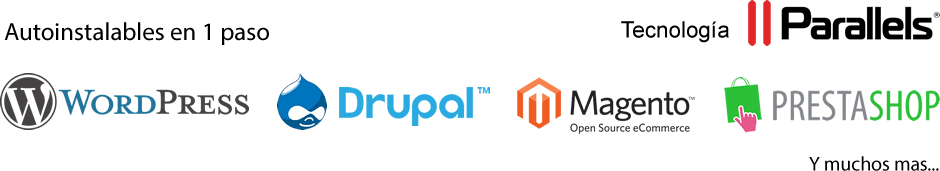 Tecnología Plesk de Parallels. Aplicaciones auto instalables en un solo paso: wordpress, drupal, magento, prestashop, joomla... y muchos más