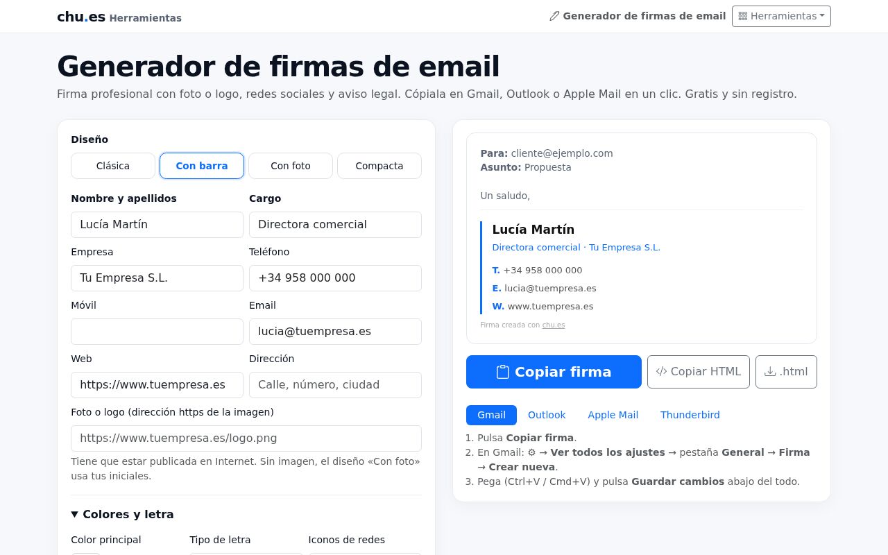 Generador de firmas de email de chu.es