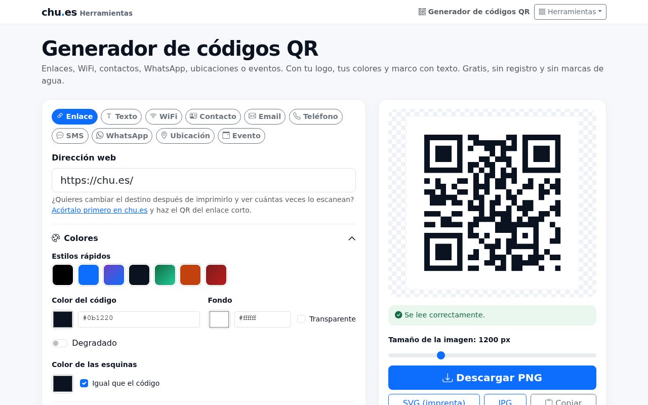 Generador de códigos QR de chu.es